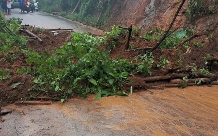 വെള്ളത്തൂവല്‍–കല്ലാര്‍ക്കുട്ടി റോഡില്‍ വെള്ളത്തൂവല്‍ യാക്കോബായ പള്ളിക്ക് സമീപം മണ്ണിടിച്ചില്‍; റോഡ് പൂര്‍ണമായി തടസ്സപ്പെട്ടു.