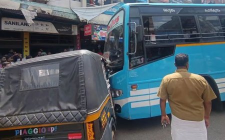 ഓടിക്കൊണ്ടിരുന്ന ബസിലെ ഡ്രൈവർ കുഴഞ്ഞു വീണു..നിയന്ത്രണം വിട്ട ബസ് ഓട്ടോ സ്റ്റാൻഡിലേക്ക് ഇടിച്ചു കയറി.വൻ അപകടം ഒഴിവായത് തലനാരിഴയ്ക്ക്