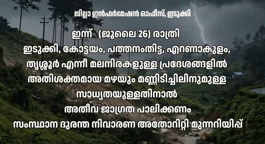 അതി ശക്തമായ മഴക്കും കാറ്റിനും സാധ്യത ; ജാഗ്രതാ നിർദ്ദേശം നൽകി ദുരന്ത നിവാരണ അതോറിറ്റി