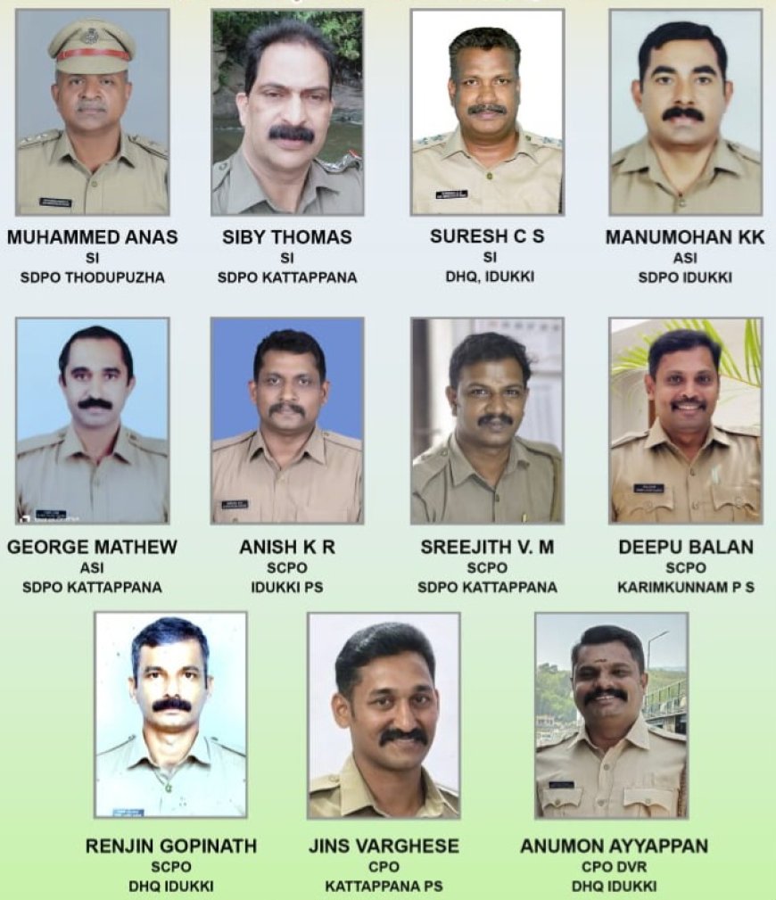 വിശിഷ്ട സേവനം :  മുഖ്യമന്ത്രിയുടെ പോലീസ് മെഡലിന് അർഹരായത് ജില്ലയിൽ നിന്നും 11 ഉദ്യോഗസ്ഥർ