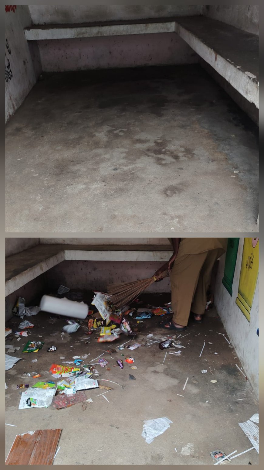 മാലിന്യ കൂമ്പാരമായിരുന്ന ബസ് കാത്തിരിപ്പ് കേന്ദ്രം വൃത്തിയാക്കി കട്ടപ്പന നഗരസഭ