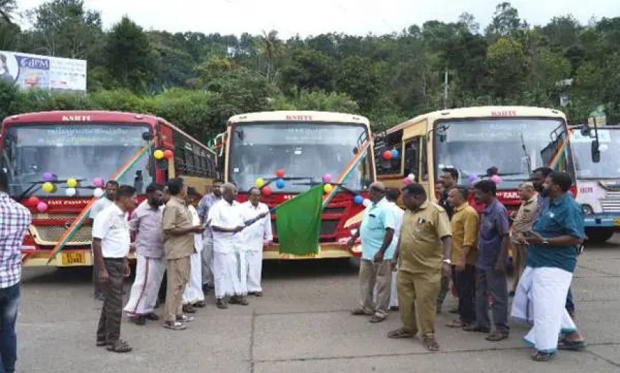 നെടുങ്കണ്ടം ഡിപ്പോയ്‌ക്ക് അനുവദിച്ച പുതിയ കെ.എസ്‌.ആര്‍.ടി.സി ബസുകളുടെ ഫ്‌ളാഗ്‌ ഓഫ്‌ എം.എം മണി എം.എല്‍.എ നിര്‍വഹിച്ചു