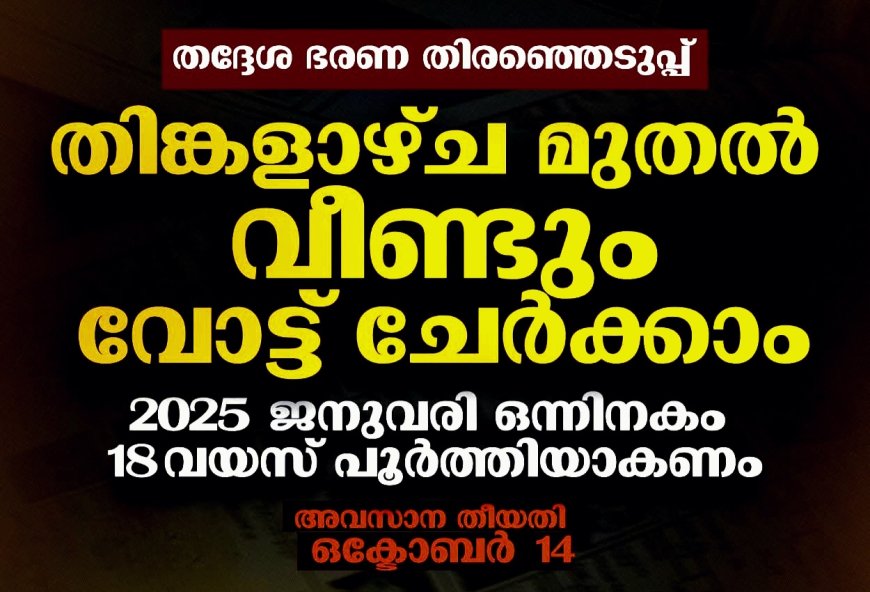 തദ്ദേശ തെരഞ്ഞെടുപ്പ്: വോട്ടര് പട്ടികയിൽ പേര് ചേര്ക്കാൻ അവസരം