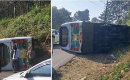 കൊടികുത്തിയിൽ ശബരിമല തീർത്ഥാടകർ സഞ്ചരിച്ച മിനി ബസ് നിയന്ത്രണം വിട്ട് മറിഞ്ഞു