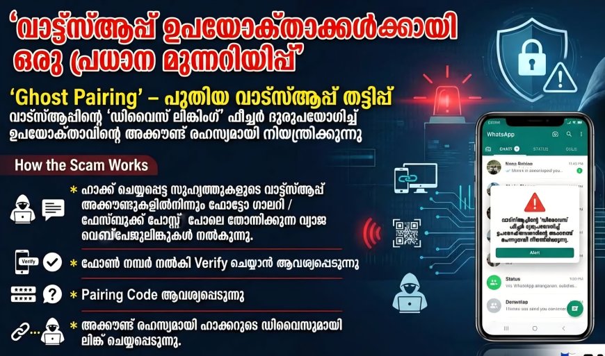 വാട്‌സ്ആപ്പ് ഉപയോക്താക്കൾക്കായി മുന്നറിയിപ്പ് : 'ഗോസ്റ്റ് പെയറിംഗ്' (Ghost Pairing) തട്ടിപ്പ് വ്യാപകം