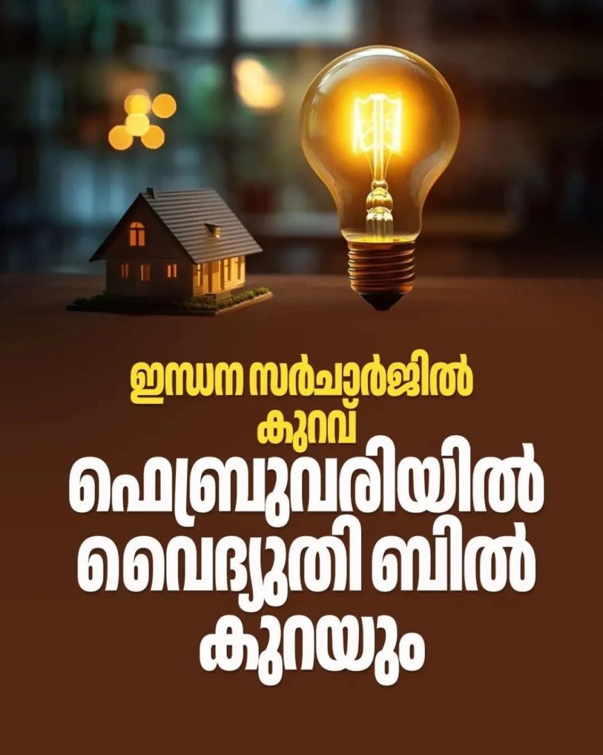 ഇന്ധന സർചാർജ് കുറഞ്ഞു : ഫെബ്രുവരിയിൽ വൈദ്യുതി ബില്ലിൽ കുറവുണ്ടാകും.