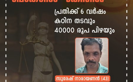പോക്സോ കേസിൽ പ്രതിക്ക് 6 വർഷം കഠിന തടവും 40000 രൂപ പിഴയും