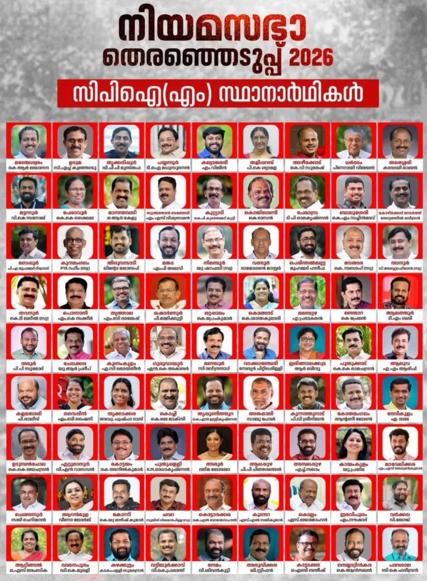 നിയമസഭാ തെരഞ്ഞെടുപ്പ് : സി.പി.ഐ(എം) സ്ഥാനാർത്ഥി പട്ടിക പ്രഖ്യാപിച്ചു