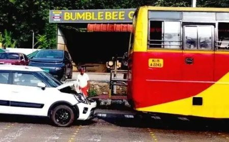 തൊടുപുഴ-പാല റോഡില്‍ അപകടം; കെ.എസ്.ആർ.ടി.സി ബസിന് പിന്നാലെ കാർ ഇടിച്ചു