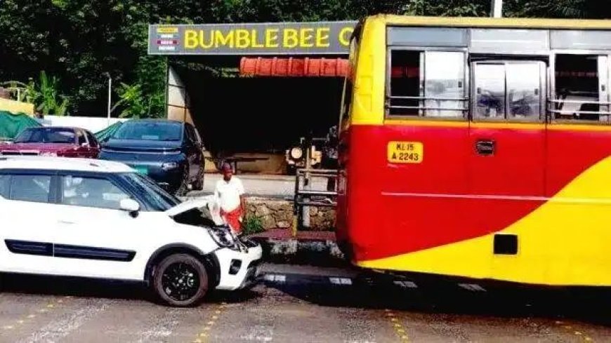 തൊടുപുഴ-പാല റോഡില്‍ അപകടം; കെ.എസ്.ആർ.ടി.സി ബസിന് പിന്നാലെ കാർ ഇടിച്ചു