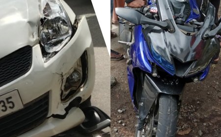 നത്തുകല്ലിൽ വാഹനാപകടം : ബൈക്കും കാറും തമ്മിൽ കൂട്ടിയിടിച്ചു