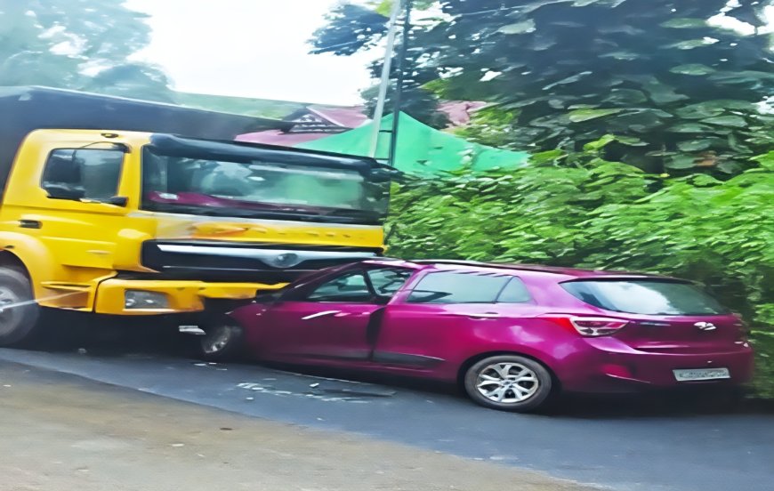 പുളിയന്മല റോഡില്‍ ലോറിയും കാറും കൂട്ടിയിടിച്ച് അപകടം; മൂന്നുപേര്‍ക്ക് പരുക്ക്