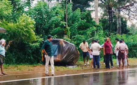 കനത്ത മഴ : നിയന്ത്രണം വിട്ട് ഓട്ടോ മറിഞ്ഞു; ഡ്രൈവർക്ക് പരിക്ക്