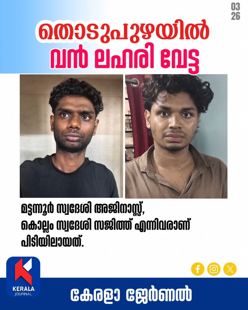 ഓപ്പറേഷൻ തൂഫാൻ: തൊടുപുഴയിൽ വൻ ലഹരിവേട്ട; രണ്ട് യുവാക്കൾ പിടിയിൽ