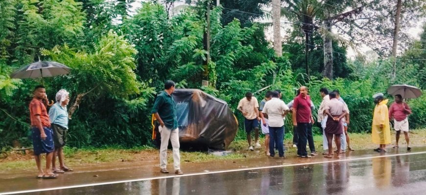 കനത്ത മഴ : നിയന്ത്രണം വിട്ട് ഓട്ടോ മറിഞ്ഞു; ഡ്രൈവർക്ക് പരിക്ക്