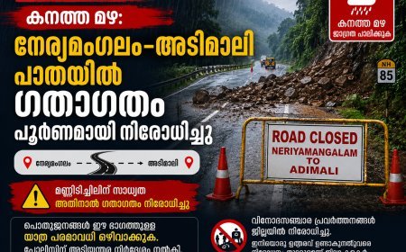 കനത്ത മഴ: നേര്യമംഗലം–അടിമാലി പാതയിൽ ഗതാഗതം പൂർണമായി നിരോധിച്ചു
