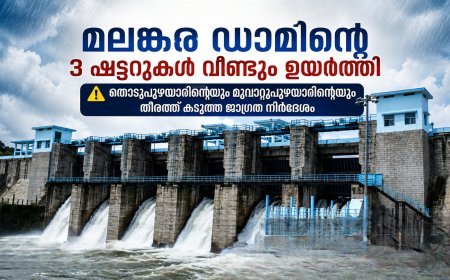 അതിതീവ്ര മഴ: മലങ്കര ഡാമിന്റെ മൂന്ന് ഷട്ടറുകൾ വീണ്ടും ഉയർത്തി; തൊടുപുഴയാറിന്റെയും മൂവാറ്റുപുഴയാറിന്റെയും തീരത്ത് കടുത്ത ജാഗ്രത നിർദ്ദേശം