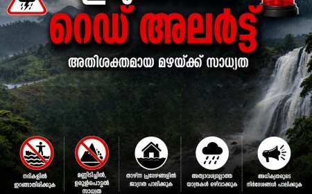 അതിശക്തമായ മഴ തുടരും; ഇടുക്കി ജില്ലയിൽ  ഉൾപ്പെടെ റെഡ് അലർട്ട് പ്രഖ്യാപിച്ചു
