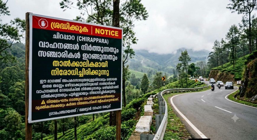 ചീയപ്പാറയിൽ അപകടസാധ്യത; വാഹനങ്ങൾ നിർത്തുന്നതിനും സഞ്ചാരികൾ ഇറങ്ങുന്നതിനും നിരോധനം