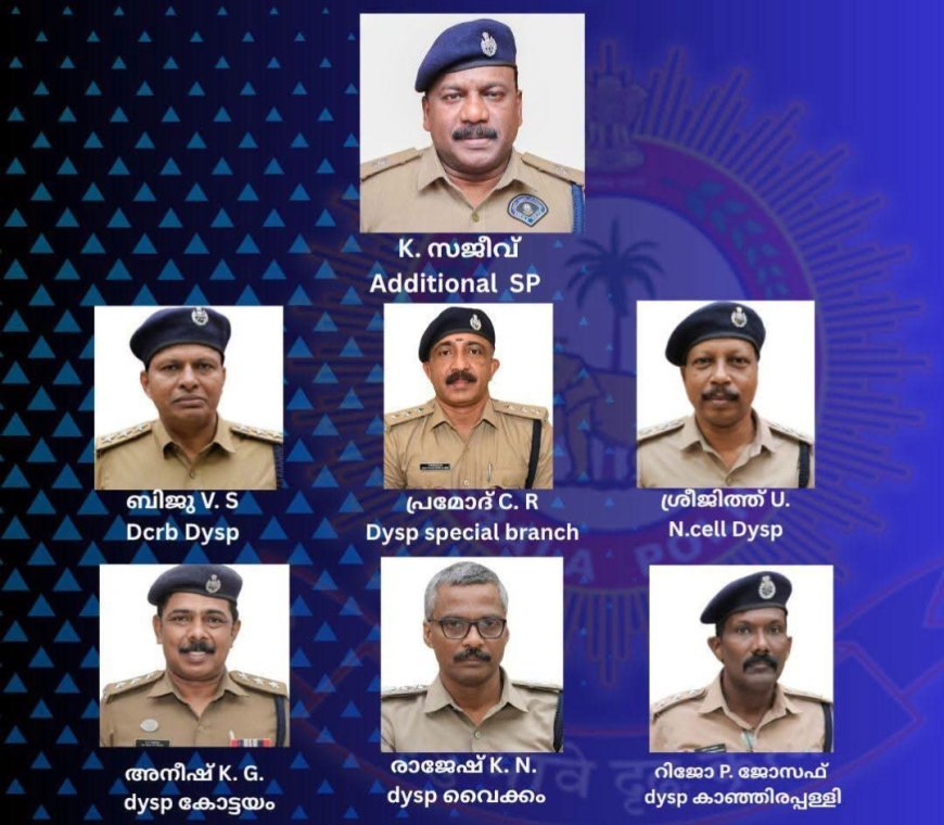കോട്ടയത്തിന് പുതിയ അഡീഷണൽ എസ്.പി.; ആറ് ഡിവൈ.എസ്.പിമാർക്കും നിയമനം