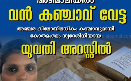 അടിമാലിയിൽ 5.543 കിലോ കഞ്ചാവുമായി യുവതി അറസ്റ്റിൽ
