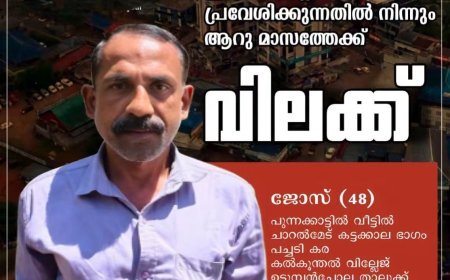 നിരവധി കേസുകളിൽ പ്രതി;പച്ചടി  പുന്നക്കാട്ടിൽ  ജോസിനെ കാപ്പ ചുമത്തി നാടുകടത്തി
