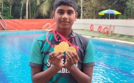 ജില്ലാ അക്വാട്ടിക് സ്കൂൾ മീറ്റിൽ സ്വർണത്തിളക്കവുമായി ശാന്തിഗ്രാം ഗാന്ധിജി സ്കൂളിന്റെ അബ്നർ