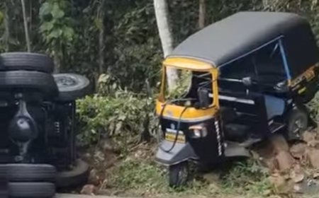ഈരാറ്റുപേട്ടയിൽ നിയന്ത്രണം വിട്ട ലോറി ഓട്ടോറിക്ഷയിലിടിച്ച് മറിഞ്ഞു; ഡ്രൈവർക്ക് പരിക്ക്