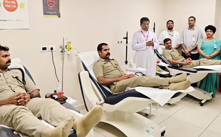 കേരള പൊലീസ് സ്മൃതി ദിനാചരണത്തിന്റെ ഭാഗമായി സംസ്ഥാനത്ത് നടപ്പാക്കുന്ന സംരക്ഷ–2026 പദ്ധതിയുടെ ഭാഗമായി പാലാ സബ് ഡിവിഷൻ പൊലീസും മാർ സ്ലീവാ മെഡിസിറ്റിയും സഹകരിച്ച് മെഗാ രക്തദാന ക്യാമ്പ് സംഘടിപ്പിച്ചു