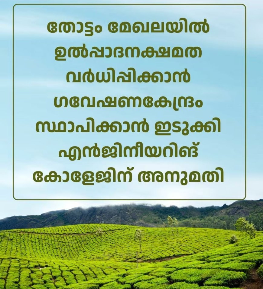 തോട്ടം മേഖലയിലെ ഉൽപ്പാദനക്ഷമത വർധിപ്പിക്കാൻ ഗവേഷണകേന്ദ്രം; ഇടുക്കി എൻജിനീയറിങ് കോളേജിന് അനുമതി