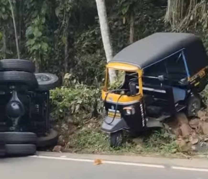 ഈരാറ്റുപേട്ടയിൽ നിയന്ത്രണം വിട്ട ലോറി ഓട്ടോറിക്ഷയിലിടിച്ച് മറിഞ്ഞു; ഡ്രൈവർക്ക് പരിക്ക്